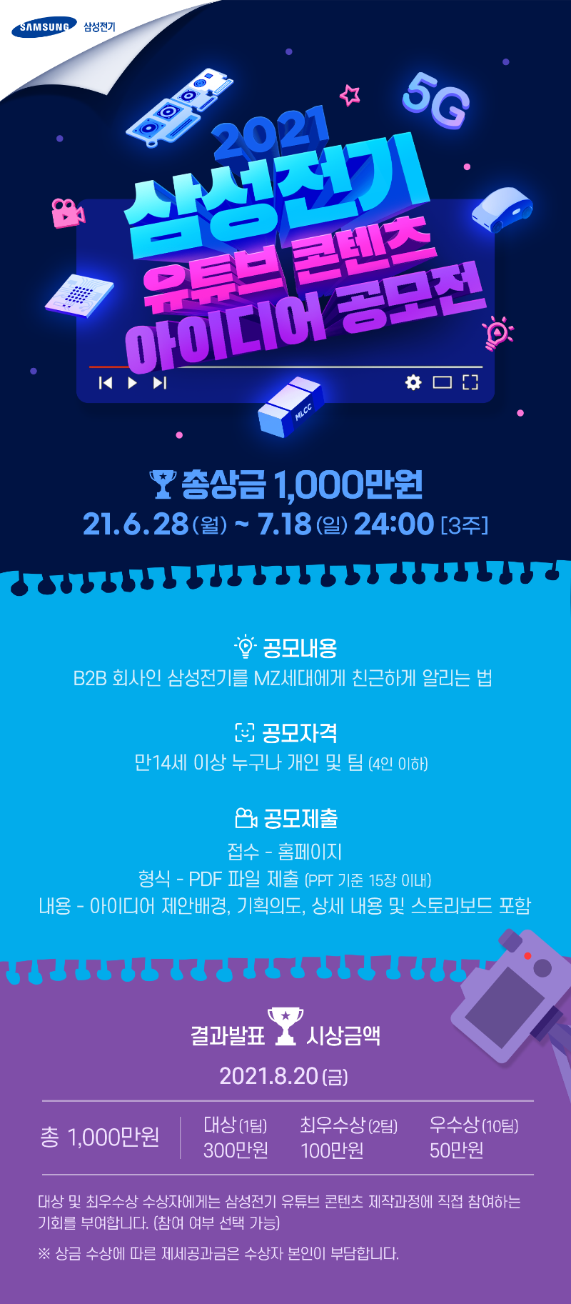 2021 삼성전기 유튜브 콘텐츠 아이디어 공모전 (~7.18).png